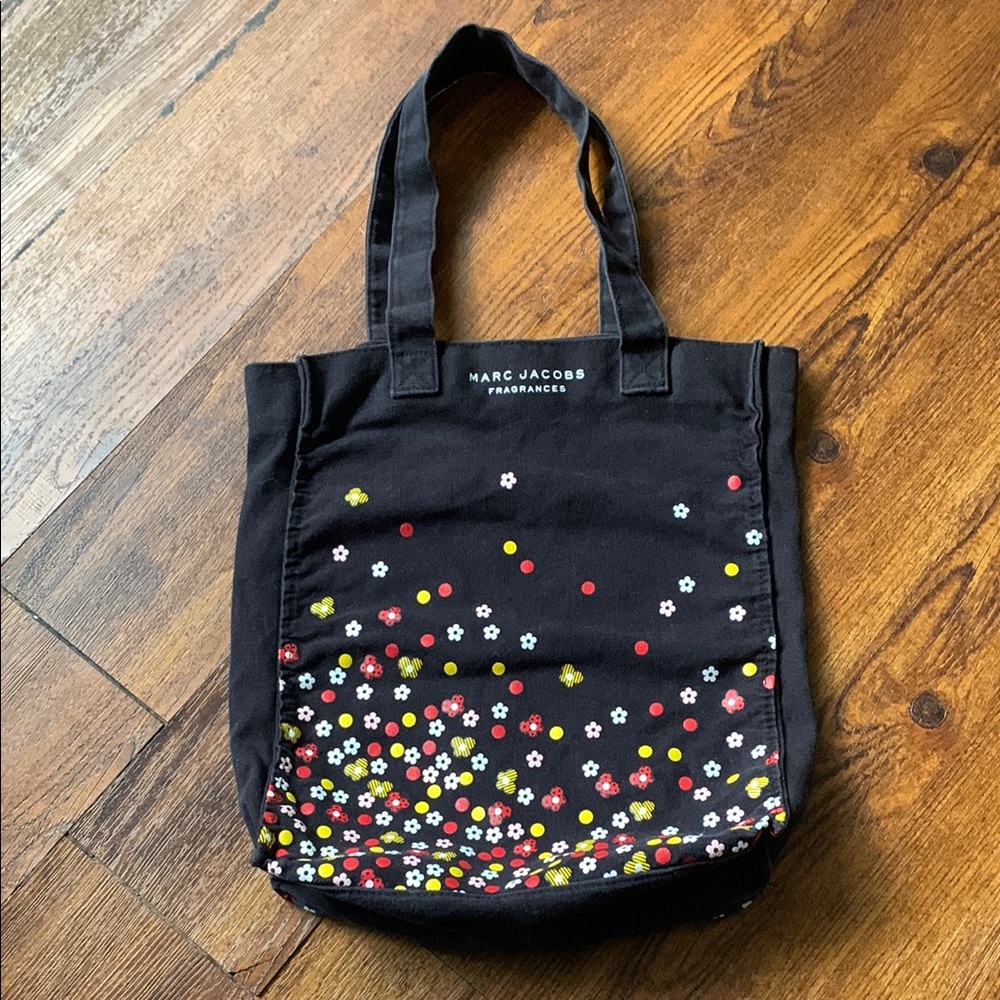 Marc Jacobs Black Confetti Floral Print Canvas Tote Bag